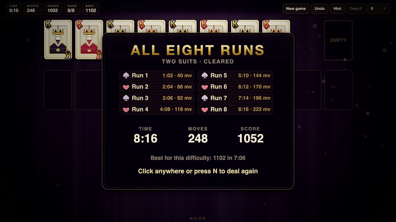 Képernyőkép a(z) Spider Solitaire játékból (4/4)